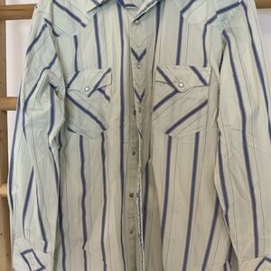 Wrangler Blue and Cream Western Shirt Cowboy Vintage Pearl SNAPS